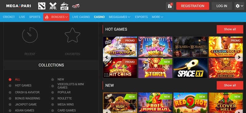 Megapari Casino Homepage