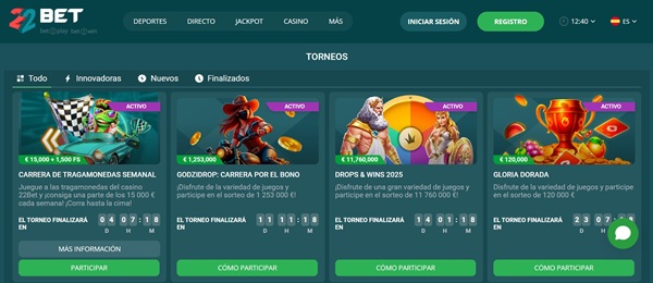 Torneos de Slots de 22Bet Casino