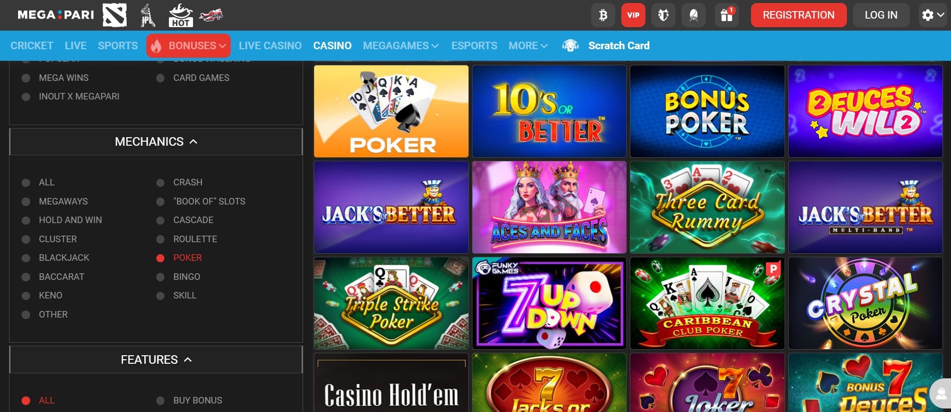 Videopoker disponible en Megapari
